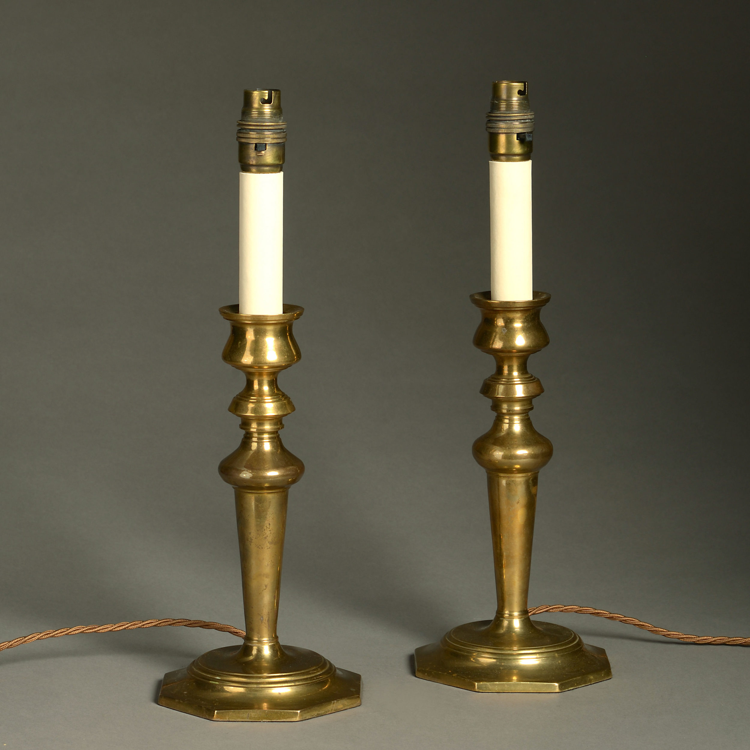 A Pair of Brass Candlestick Lamps