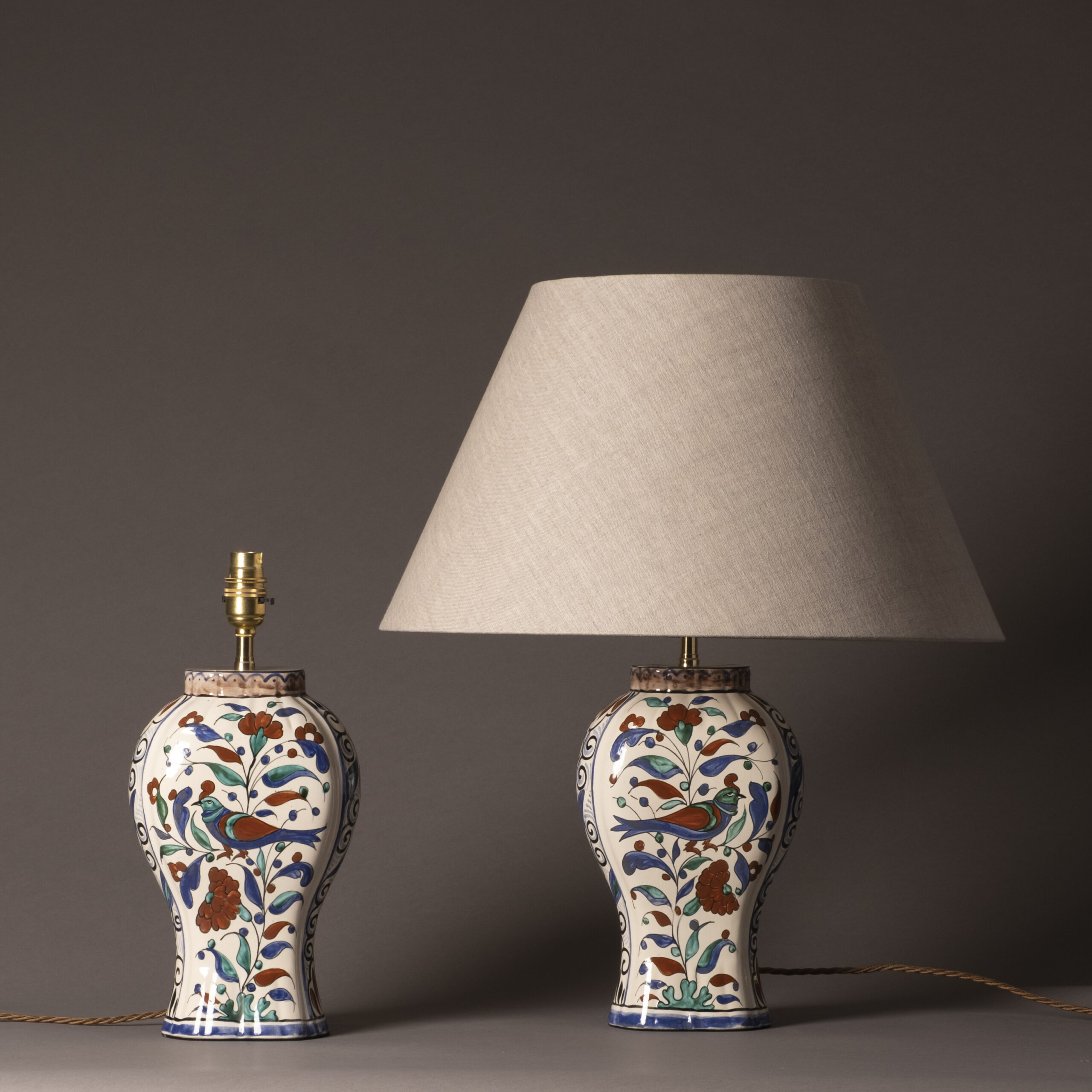 Pair of Faience Bird Lamps