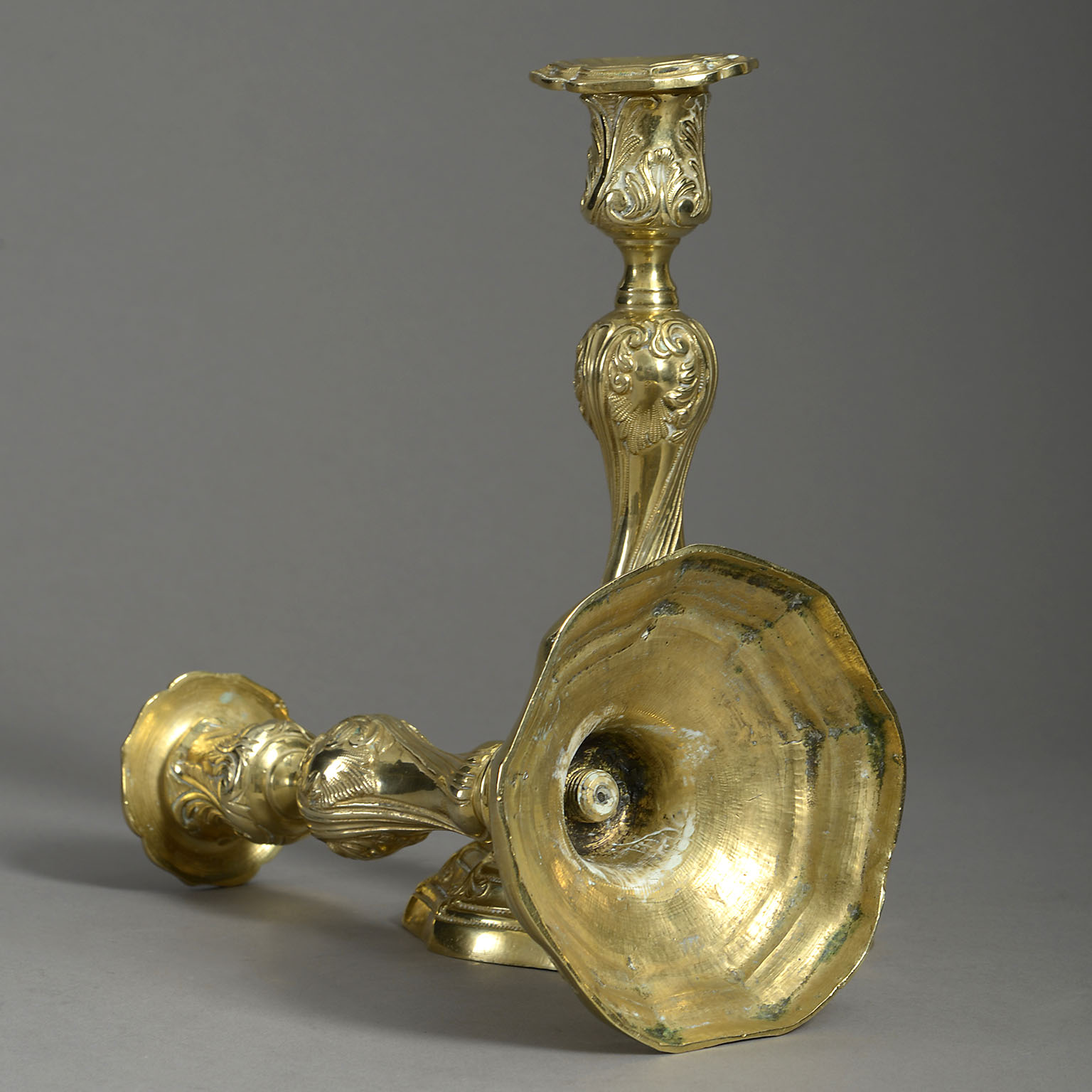 Pair of Rococo Brass Candlesticks