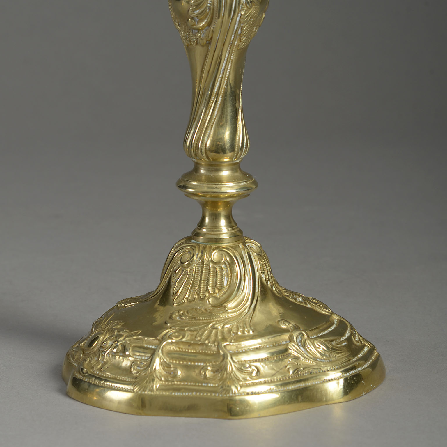 Pair of 18th Century Louis XV Period Rococo Brass Candlesticks