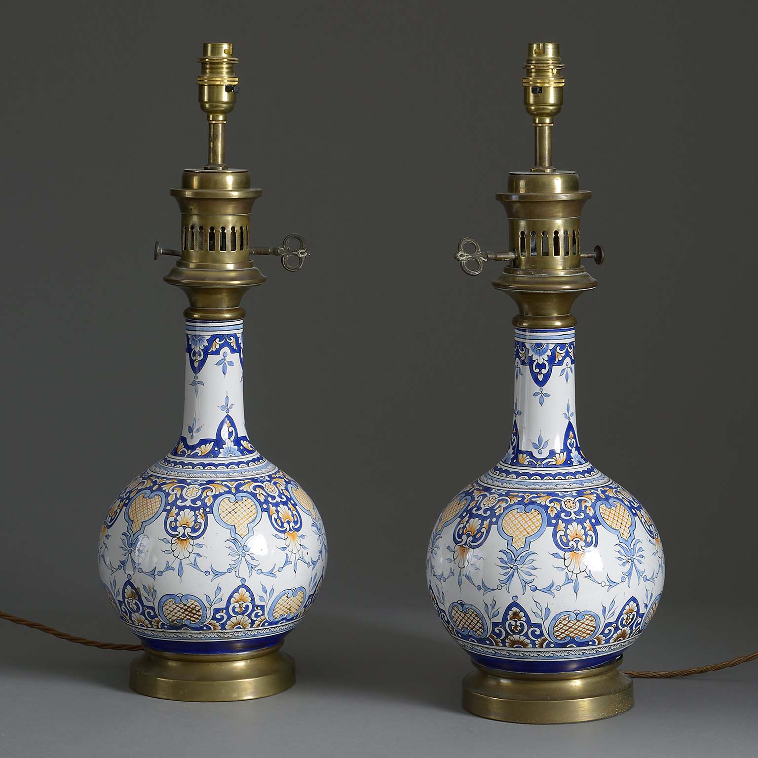Pair of Faience Oil Lamps